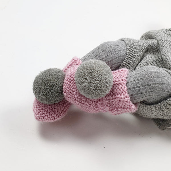 CLEO 'Alpaca' Baby Booties - Solid Candy Pink & Silver Pom (TWO SIZES LEFT)