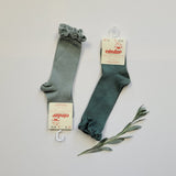 CONDOR SOCKS - Ruffle Lace Edging Knee-High in FOREST (761)