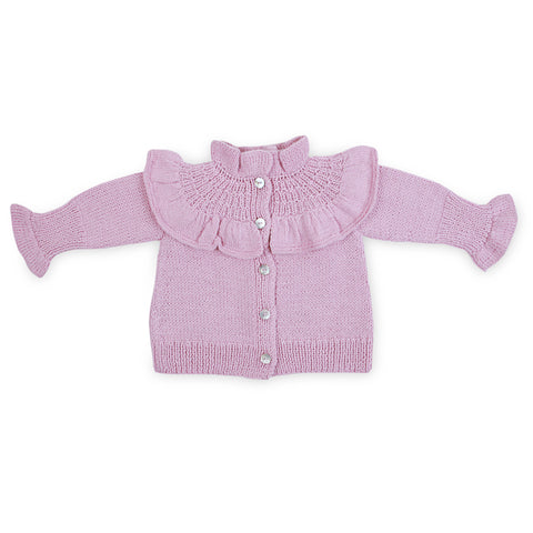 VICTORIA Frilled 'Alpaca' Cardigan - Candy Pink (TWO SIZES LEFT)